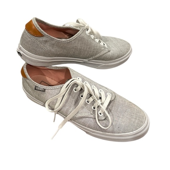 VANS CANVAS GRAY BLUE WHITE Women's SKATE LEATHER TRIM Sneakers 9 - Picture 1 of 10
